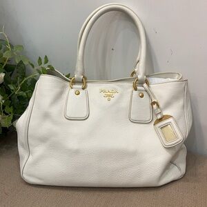 Prada Ivory Vitello Daino Leather Shopping Tote